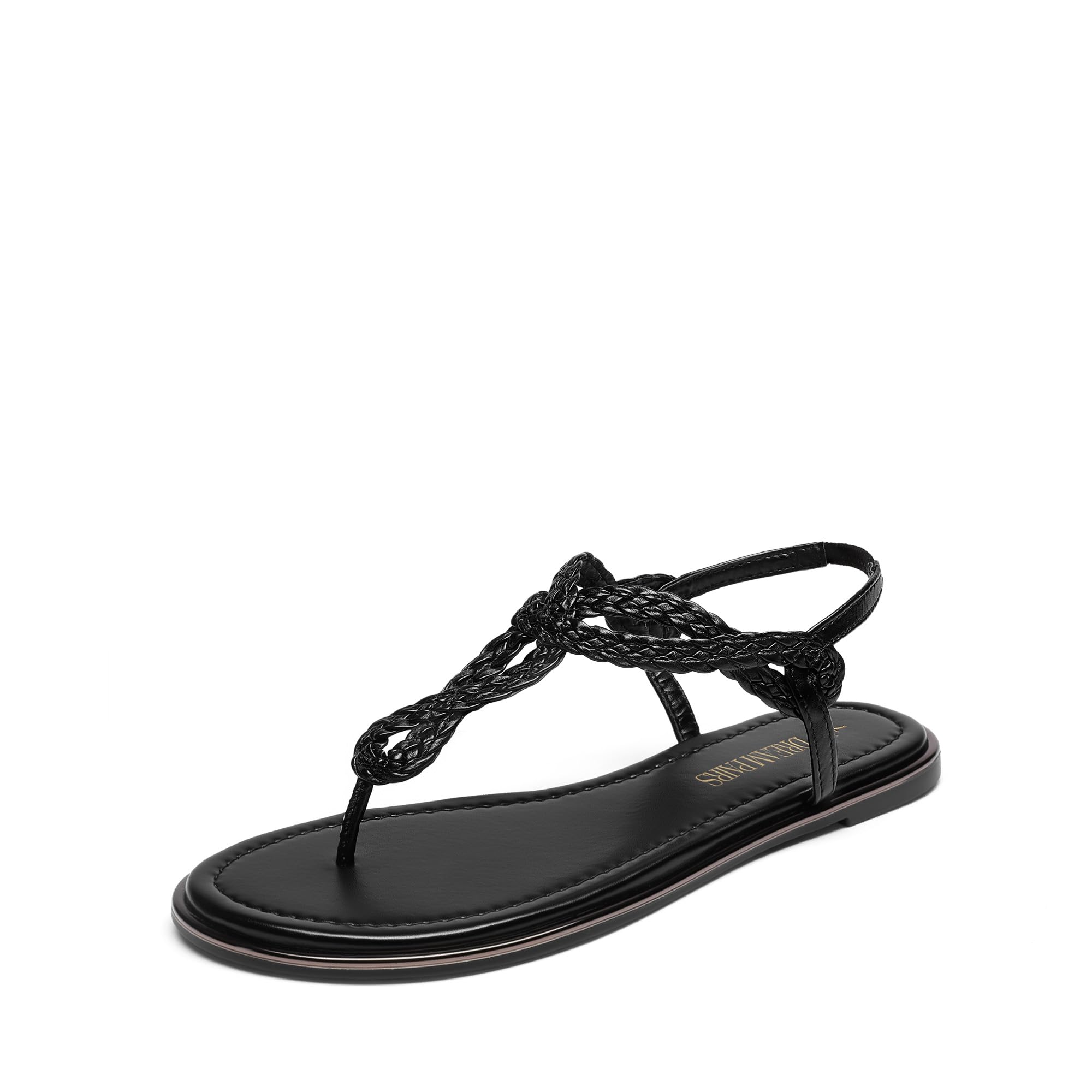 DREAM PAIRS Women's Flat Sandals Dressy Summer Stappy Comfortable Ankle Elastic T-Strap Beach Thong Sandals,Size 8,All Black,SDFS2406W