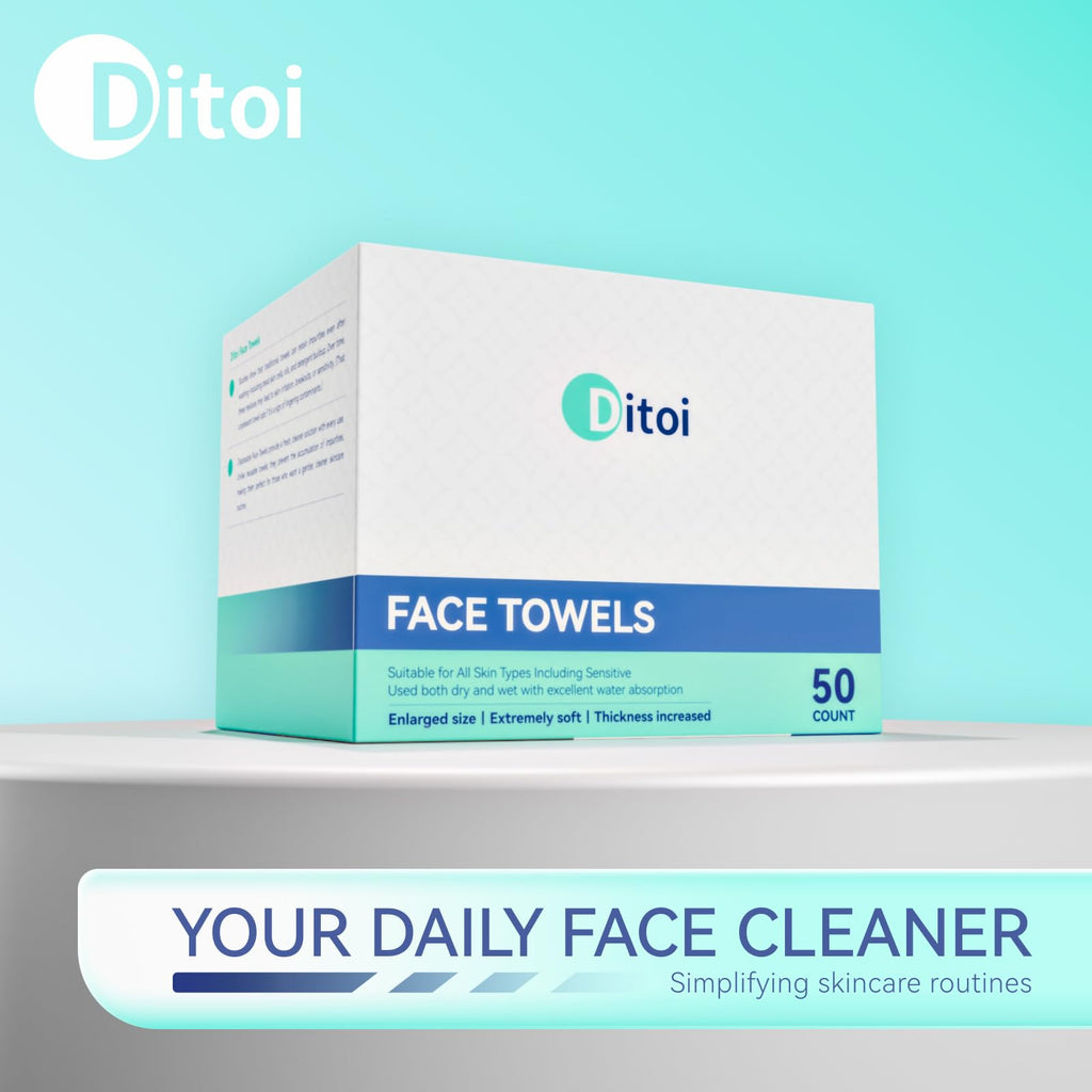 Ditoi Disposable Face Towels,Ultra Thick Face Towelettes XL, Lint-Free Facial Wipes for Makeup Removal & Gentle Skin Care,50 Count, 10"×12", Pearl-textured