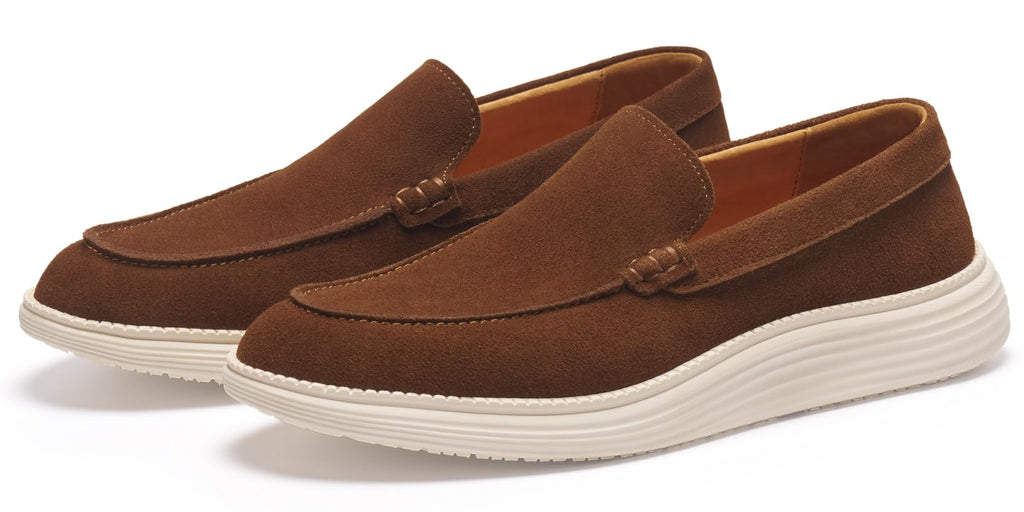 Journey West Men's Comfort Casual Slip-on Suede Leather Loafers Shoes for Men Brown US 12