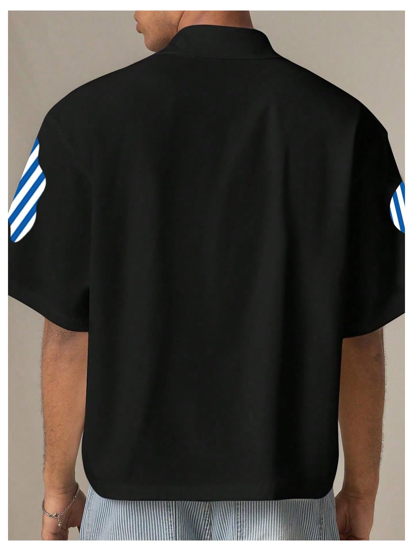 GORGLITTER Men's Boxy Cropped Shirt Button Down Short Sleeve Color Block Y2K Cool Streetwear Crop Tops Tee Black and Blue Small