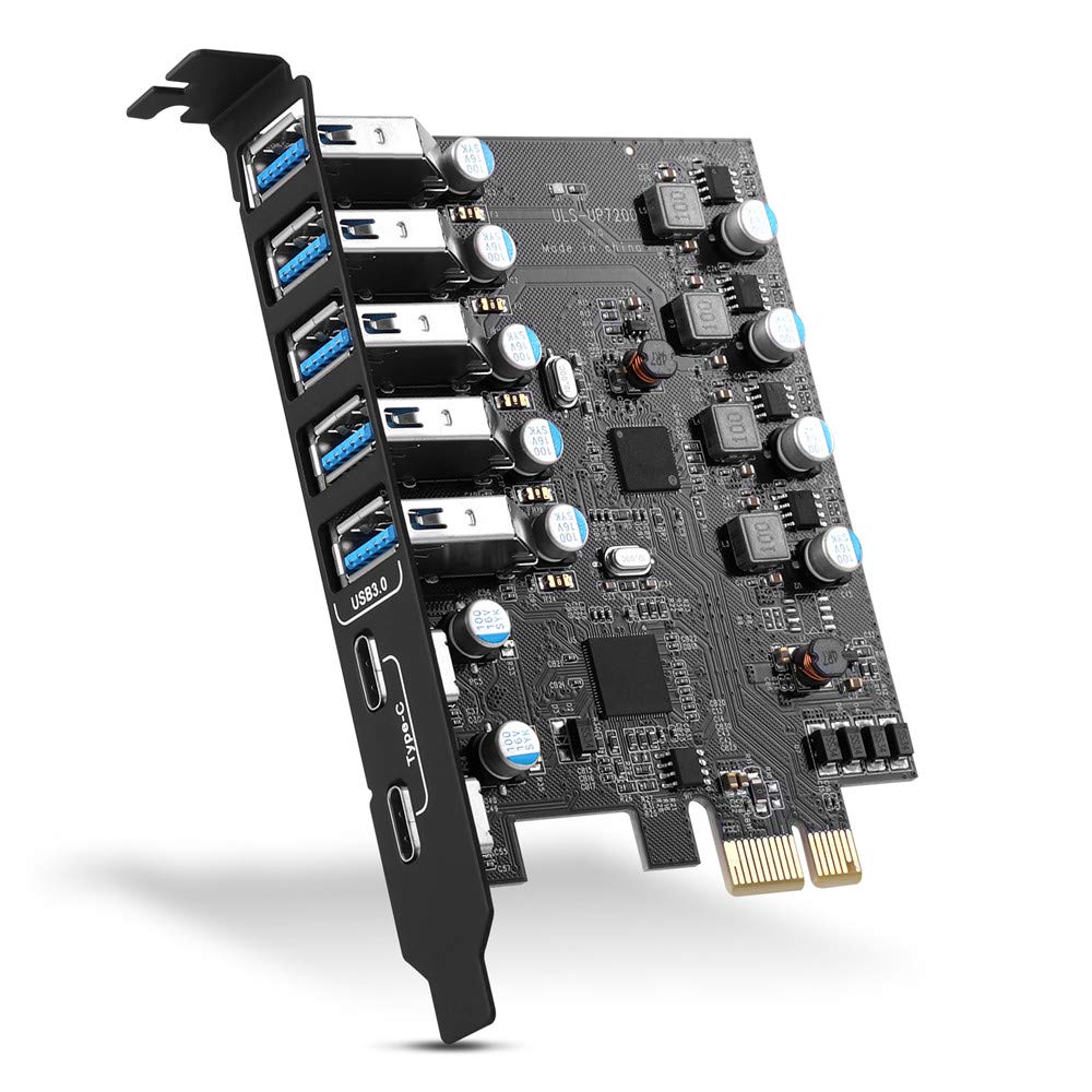 YEELIYA PCIE USB 3.0 Expansion Card 7 Ports (5X Type-A and 2 USB C) PCIe Card Super Speed PCI Express USB3 Hub Controller Adapter for Windows 11/10/8/7/XP and MAC OS/Linux