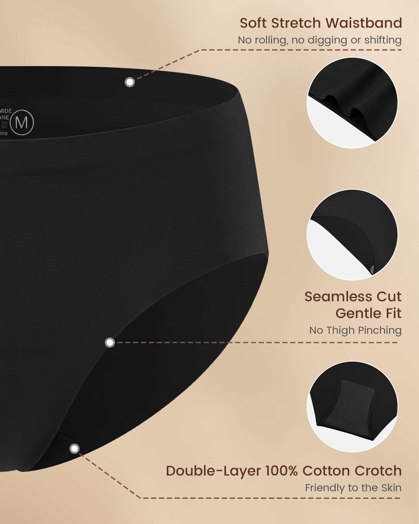 Cevapro Women‘s Seamless Underwear, Low Rise Bikini No Show Invisible Cheeky Hipster Panties for Yoga & Everyday Wear 5 Pack