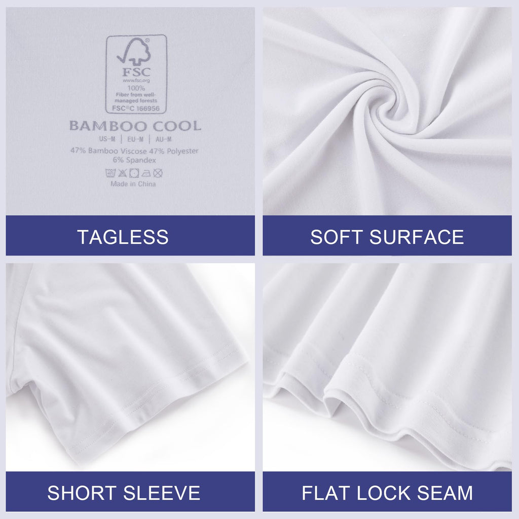BAMBOO COOL Men's Undershirts for Men Pack,Moisture-Wicking Tees,Stretch Crew Neck Soft T-Shirts(White, 3 Pack)