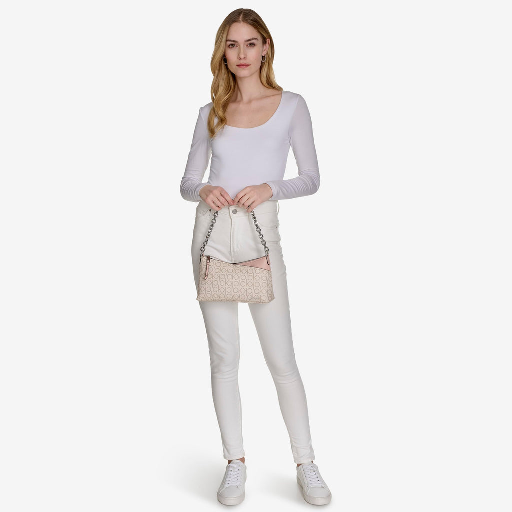 Calvin Klein Zoe Top Zip Chain Crossbody, Blossom Combo Logo, One Size