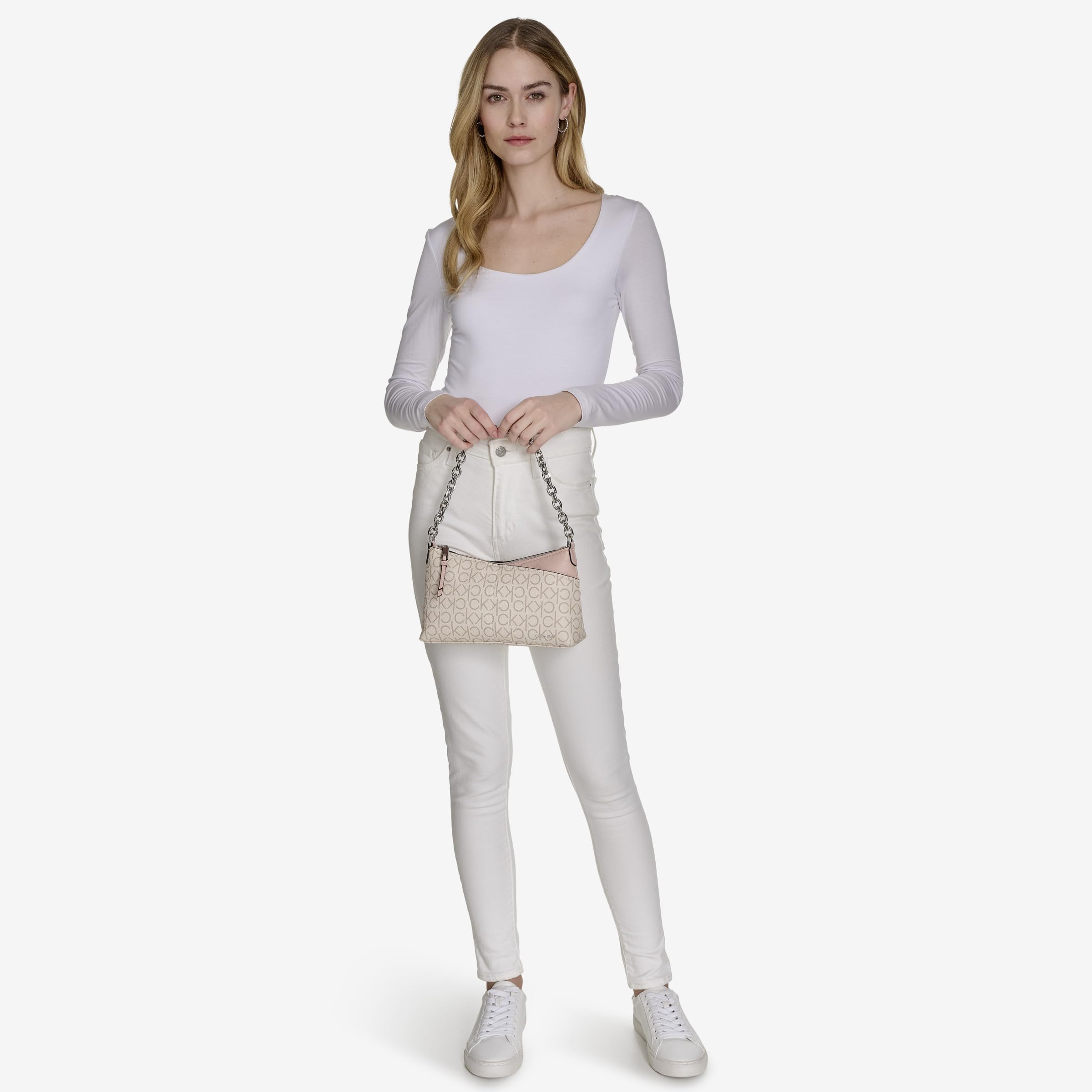 Calvin Klein Zoe Top Zip Chain Crossbody, Blossom Combo Logo, One Size