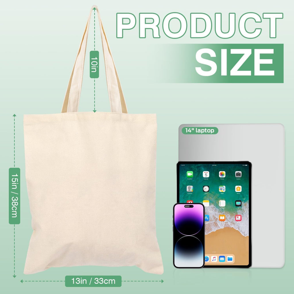 Lzerking 50 Pack Canvas Tote Bag Bulk Sublimation Blank Bags, 13x15 Inches 10oz Medium Lightweight Reusable Grocery Shopping Cloth Bags for DIY Gifts or Prizes