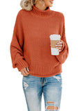 Saodimallsu Womens Turtleneck Oversized Sweaters Batwing Long Sleeve Pullover Loose Chunky Knit Jumper Brick Red
