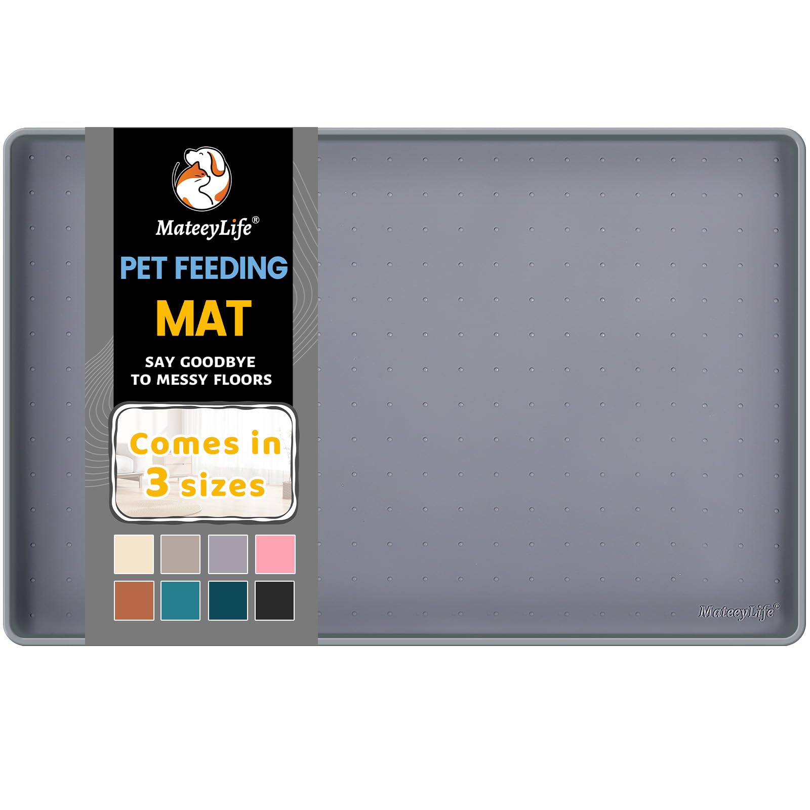 MateeyLife Silicone Cat & Dog Food Mat for Floors Waterproof, Anti-Slip Dog Bowl Mats for Food and Water, Pet Feeding Mats with Lip to Prevent Spills, Pet Placemat for Messy Drinkers to Protect Floors