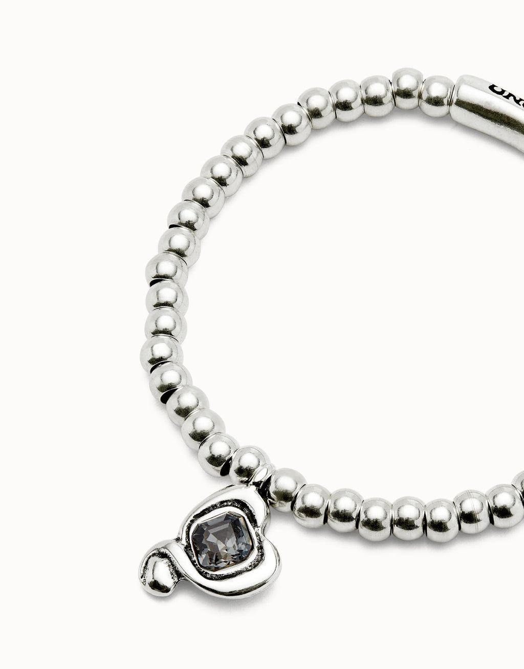Uno de 50 Silver-Plated Stretch Bracelet, Heart Charm with Crystal (Black)
