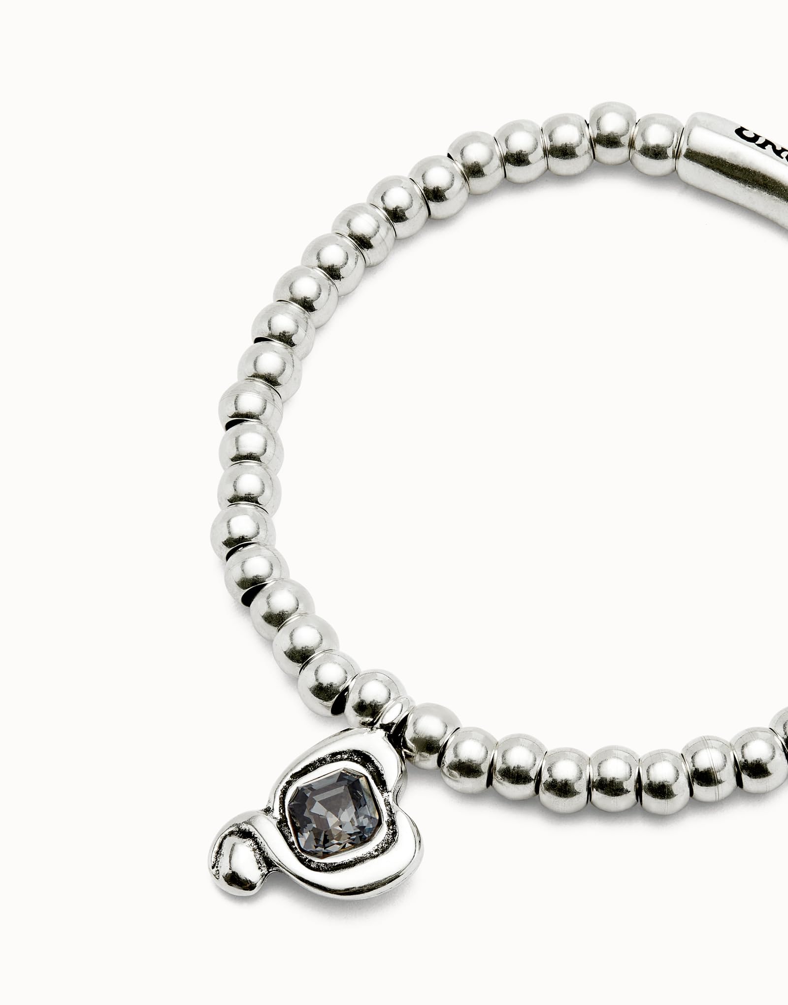 Uno de 50 Silver-Plated Stretch Bracelet, Heart Charm with Crystal (Black)