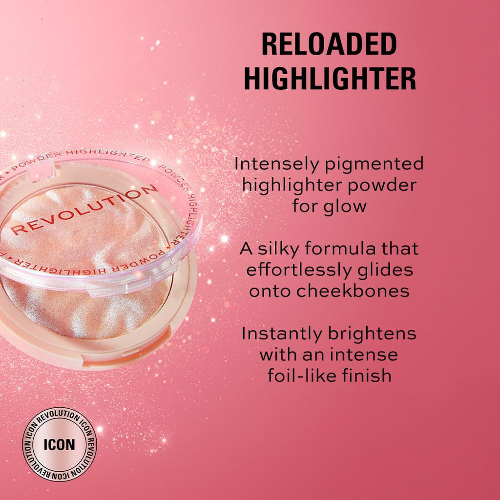 Revolution, Reloaded Pressed Powder Highlighter, Intensely Pigmented for a High Impact Dewy Finish, Just My Type, 0.22 Oz