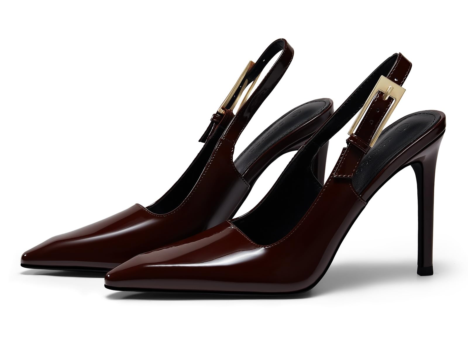 Coutgo Women's Slingback High Heels Pointed Toe Stilettos Metal Buckle Dress Party Pump Shoes, Red Brown, Size 8