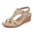 TEMOFON Women's Low Wedge Heels Summer Dressy Platform Sandals Elastic Ankle Strap Open Toe Flower Shoes Nude Size 8