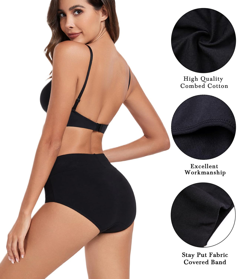 wirarpa Women's Cotton Underwear High Waist Stretch Briefs Soft Underpants Ladies Full Coverage Panties 5 Pack Dark Black X-Large