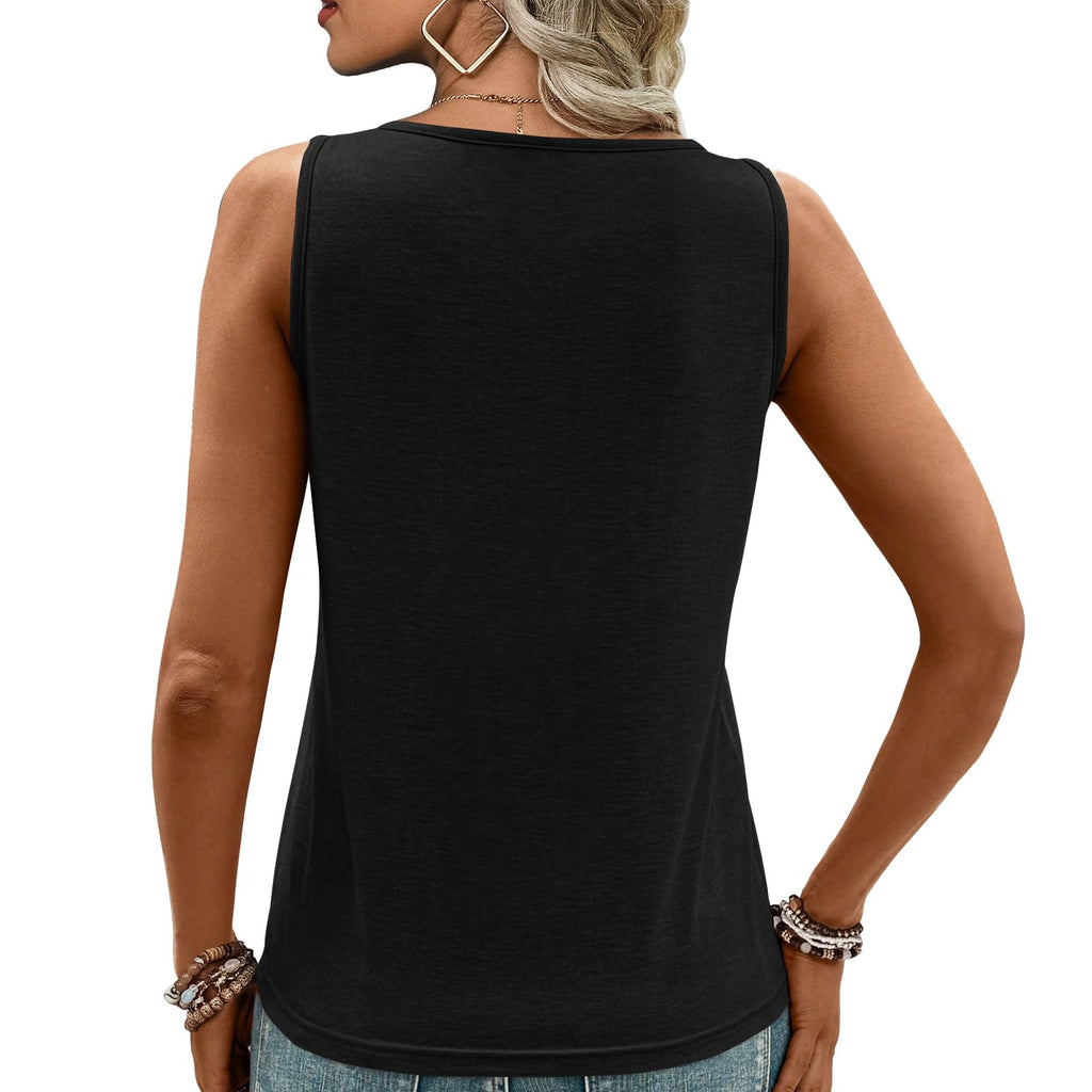 Gihgoew Womens Tank Tops Summer Tank Tops for 2024 Cut Out Ring Keyhole Neck Sleeveless Fashion Cute Tee Shirts Clothes (Black)