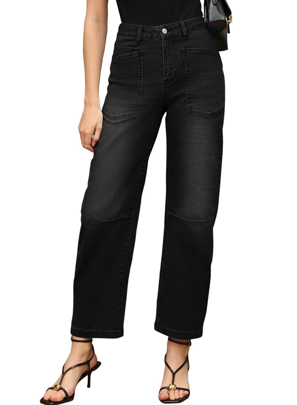 EVALESS Barrel Jeans Women Trendy 2025 Stretchy High Waisted Wide Leg Boyfriend Baggy Jean Black Size 6