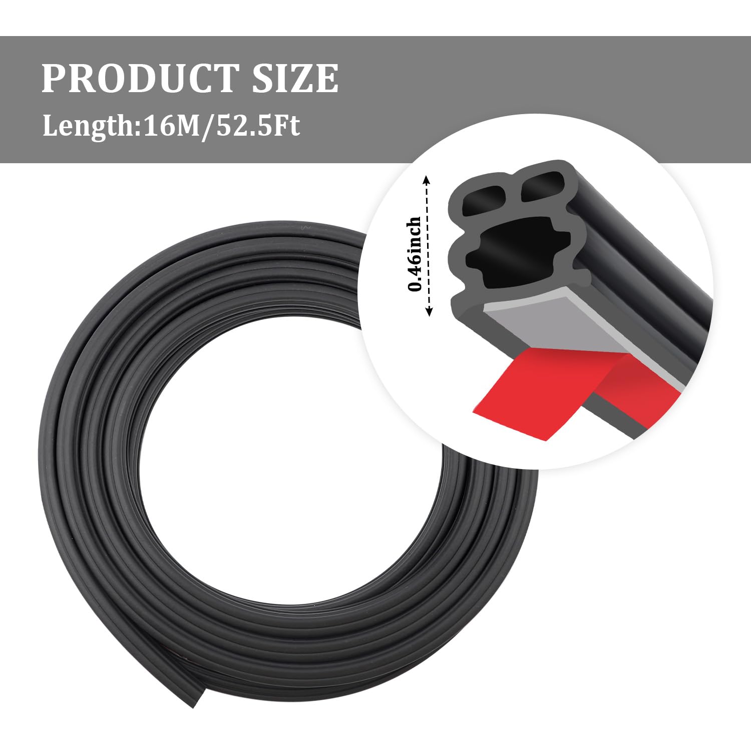 52.5Ft Car Door Seal,Thickened Rubber Automotive Weather Stripping for Hoods,Trunks,Windows,Universal Soundproof Car Weather Stripping Car Accessories for Most Car,Truck,SUV (52.5Ft)