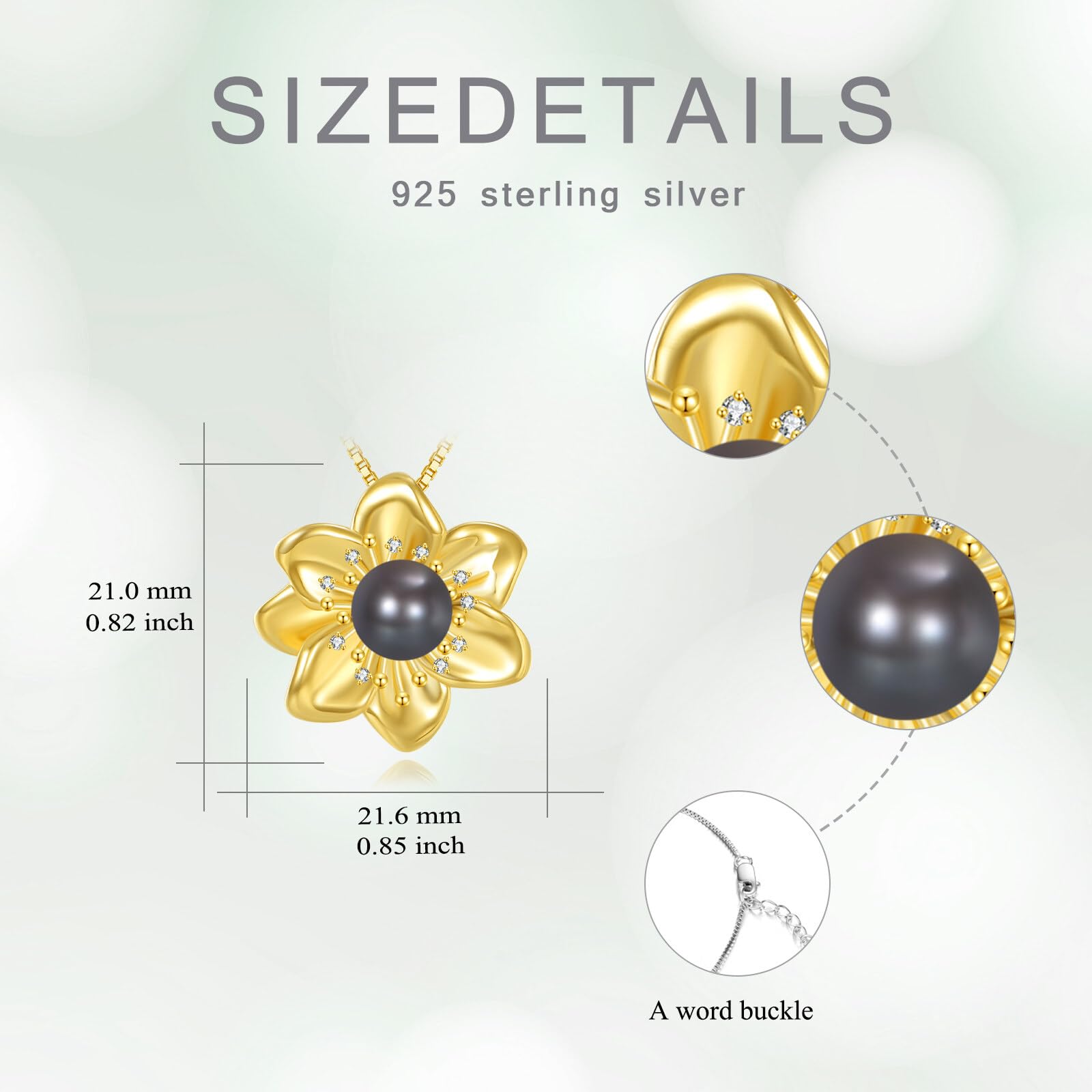 Diamond Flower Necklace for Women, 925 Sterling Silver Freshwater Cultured Black Pearl Pendant Necklaces with Lab Grown Diamonds Jewelry Gifts for Christmas Mothers Day Birthday