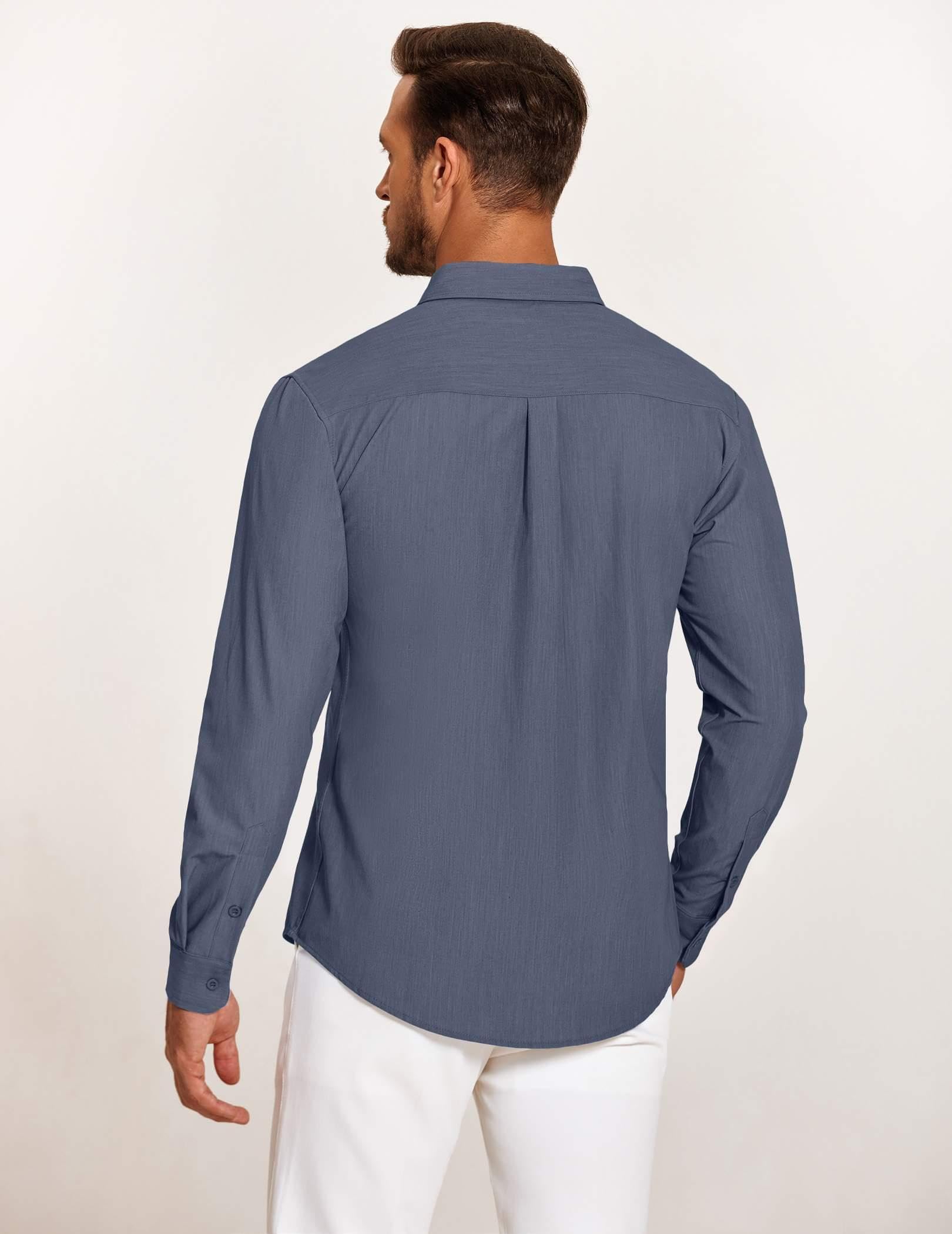 COOFANDY Mens Denim Shirt Long Sleeve Button Down Dress Shirts for Men, Navy Blue, XX-Large