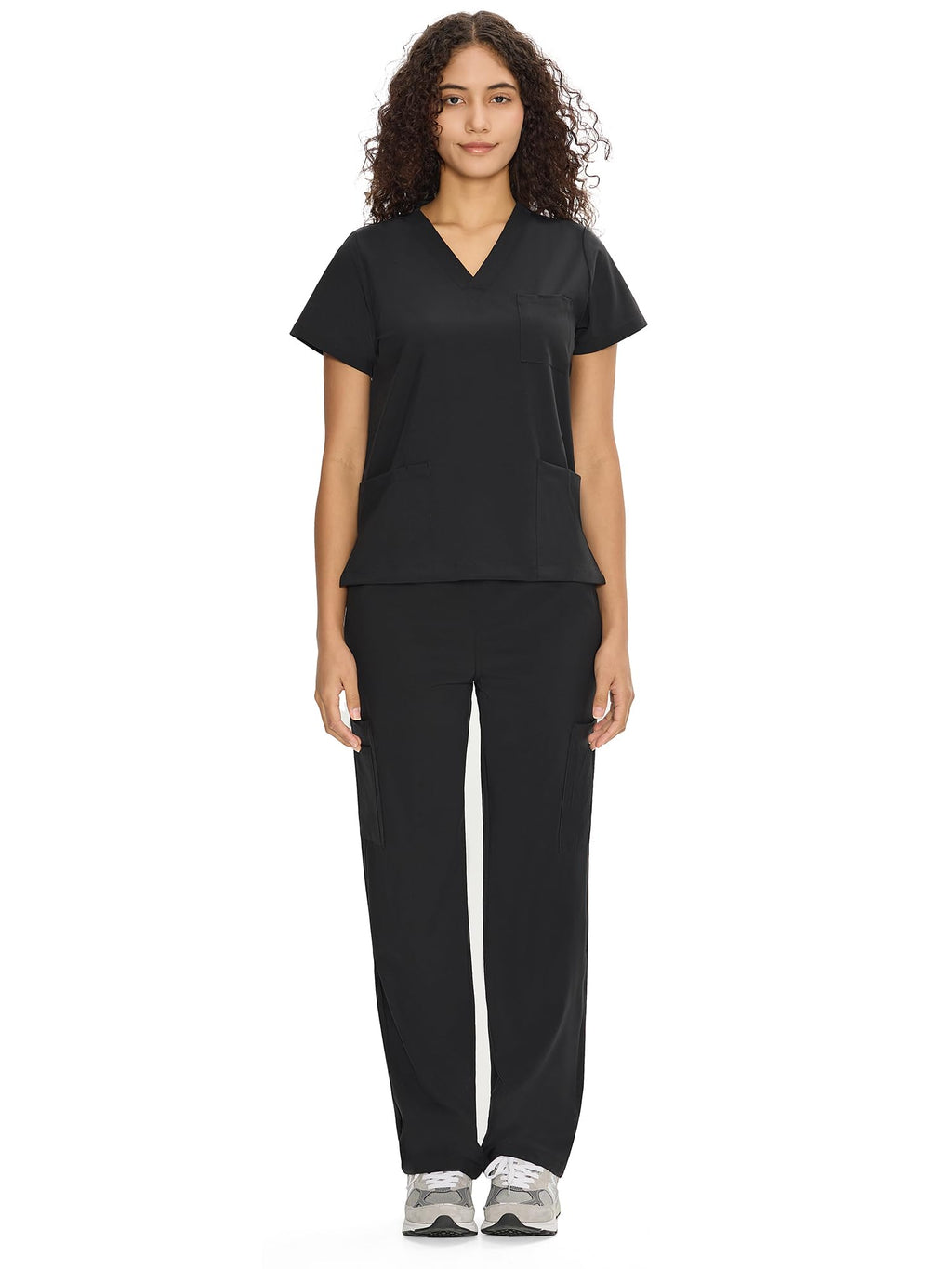 COZYFIT Scrubs for Women Set Medical Uniform - V-Neck Top & Straight Leg Pants with 9 Pockets, Unisex Workwear COZY SCRUBS, Black, M
