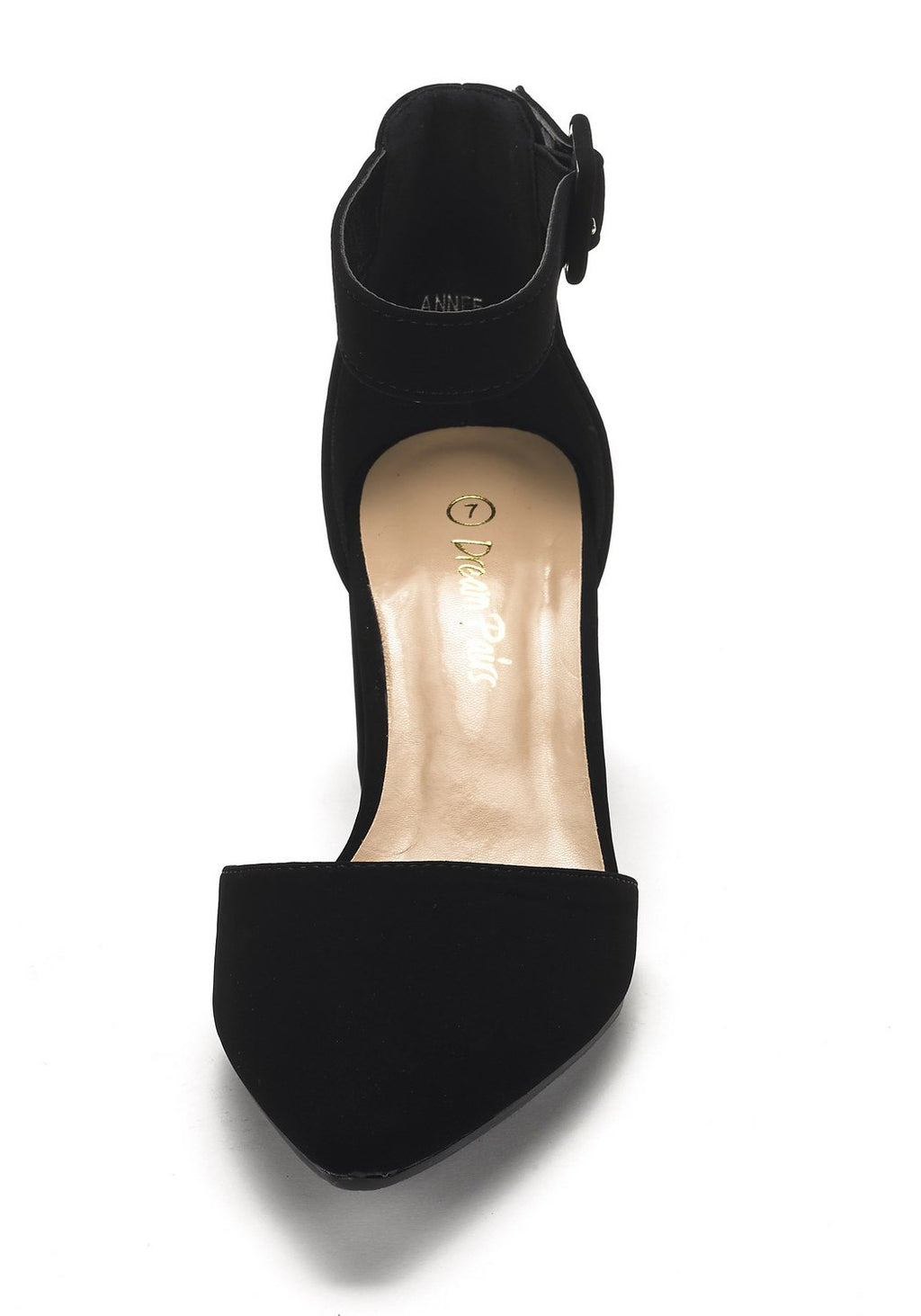 DREAM PAIRS ANNEE Pointed Toe Low Chunky Heels Pump Shoes,Size 7.5,Black/Nubuck,ANNEE