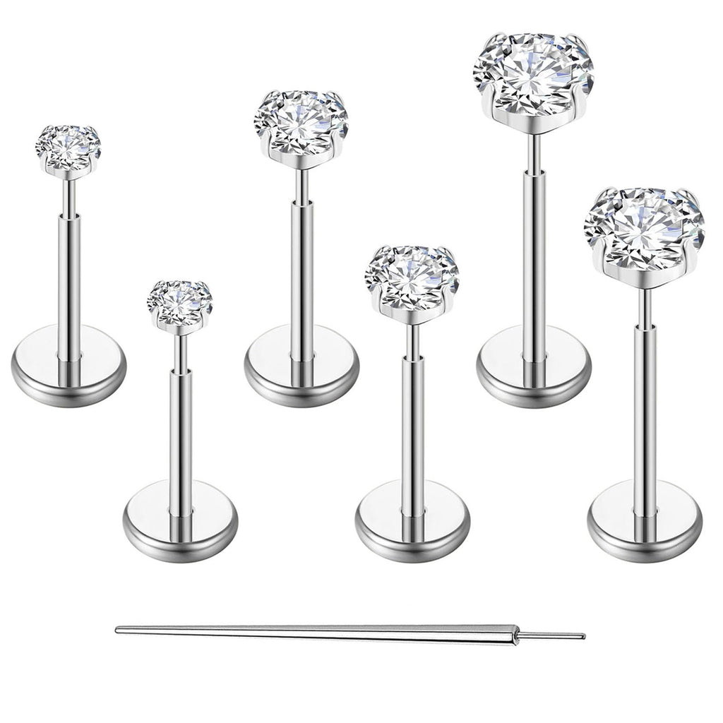 Gotumo 20G Flat Back Earrings Stud G23 Titanium Threadless Tragus Labret Cartilage Lip Medusa Conch Body Piercing Jewelry for Women Men Silver