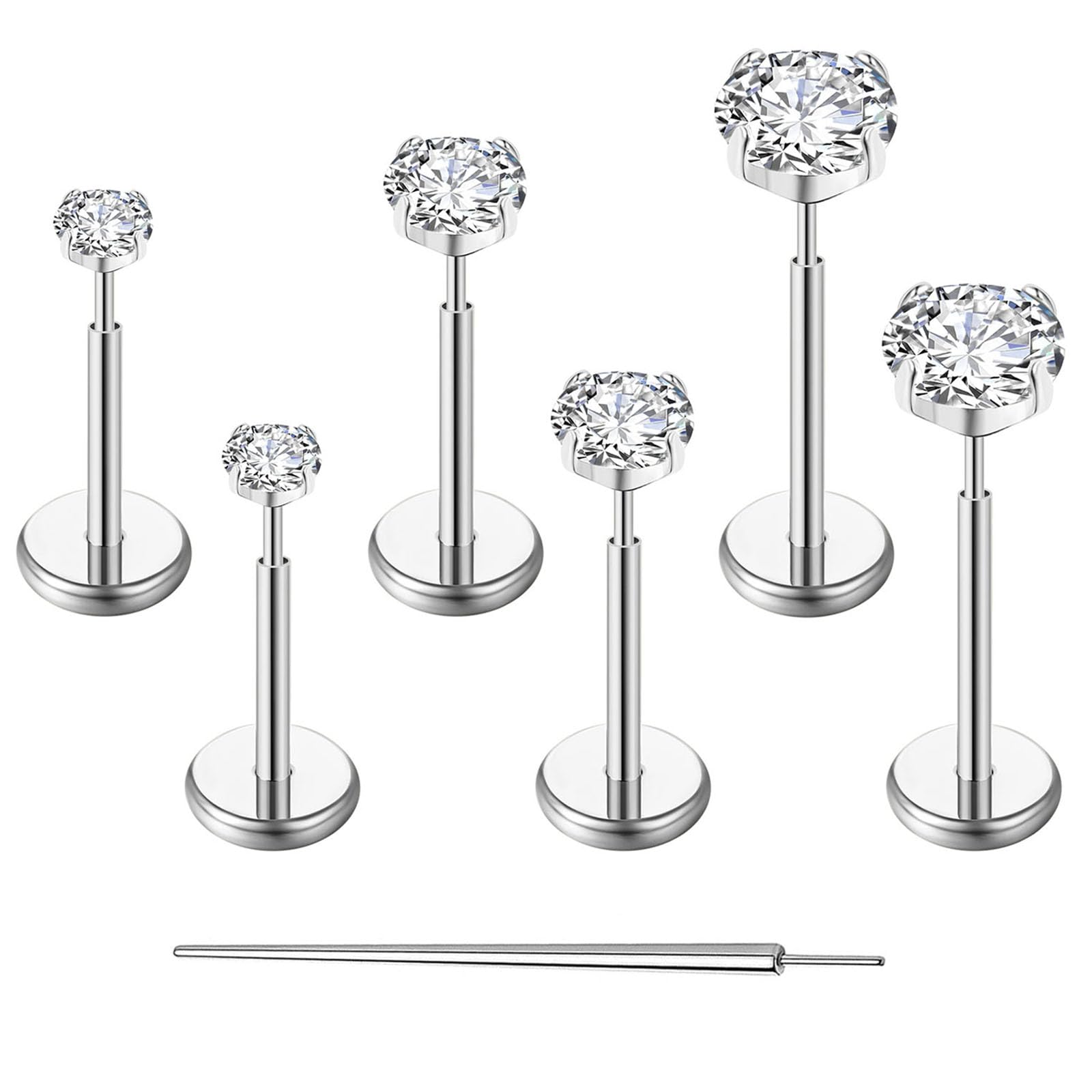 Gotumo 20G Flat Back Earrings Stud G23 Titanium Threadless Tragus Labret Cartilage Lip Medusa Conch Body Piercing Jewelry for Women Men Silver