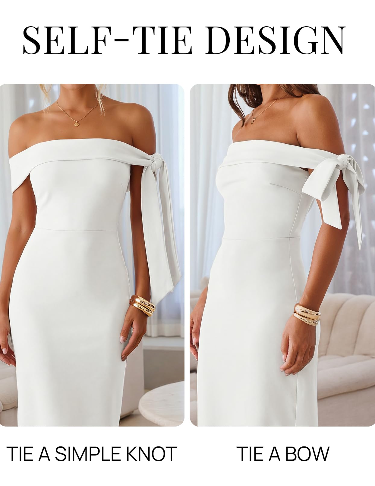MEROKEETY Women's Summer Off The Shoulder Dress 2026 Bodycon Wedding Guest Cocktail Formal Party Maxi Dresses, White, M