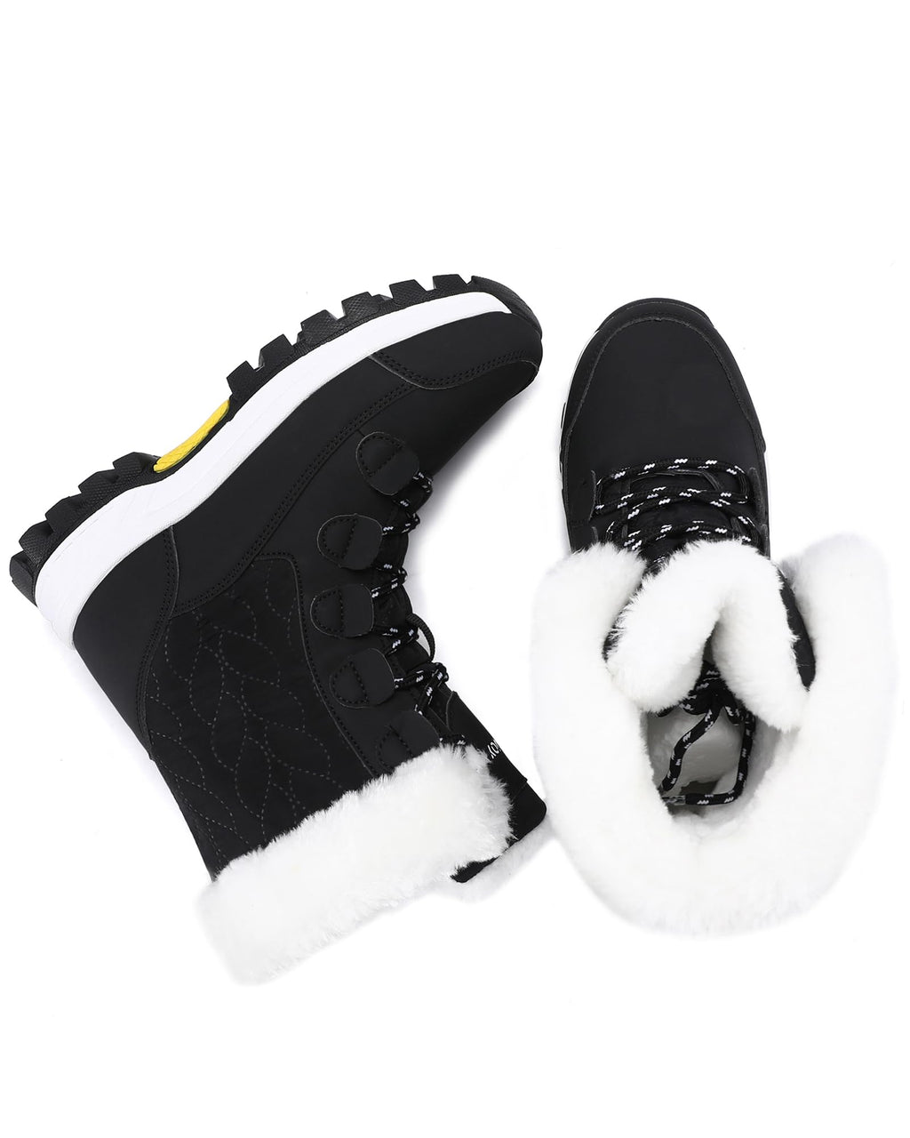 COOJOY Womens Winter Snow Boots Waterproof Shoes Walking Comfortable Hiking Booties Furry Mid Calf Warm Lightweight Black,US8 EU40