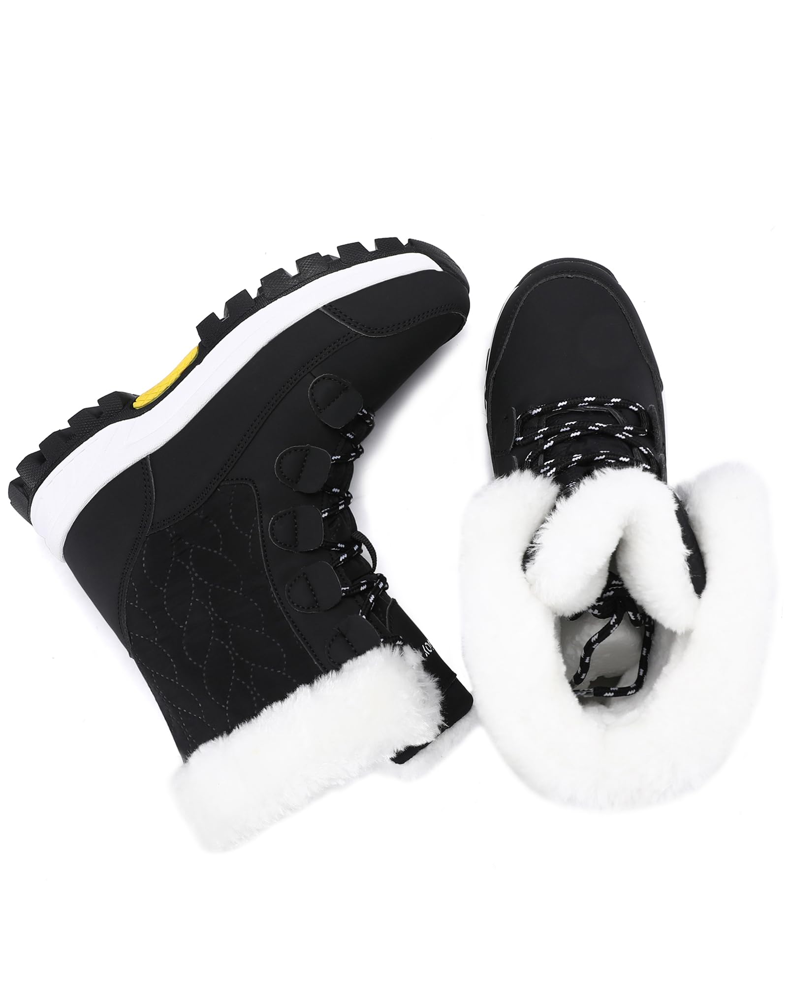 COOJOY Womens Winter Snow Boots Waterproof Shoes Walking Comfortable Hiking Booties Furry Mid Calf Warm Lightweight Black,US8 EU40