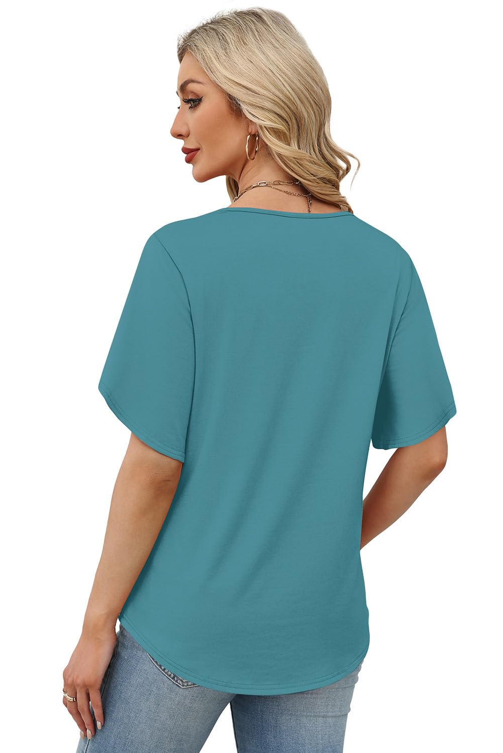 WIHOLL Womens Summer Tops Plus Size 2026 Short Sleeve Shirts Date Outfits Loose Fit Blouses for Women Dressy Casual Fashion Clothes Beach Vacation Traval Outfits Blue 3XL