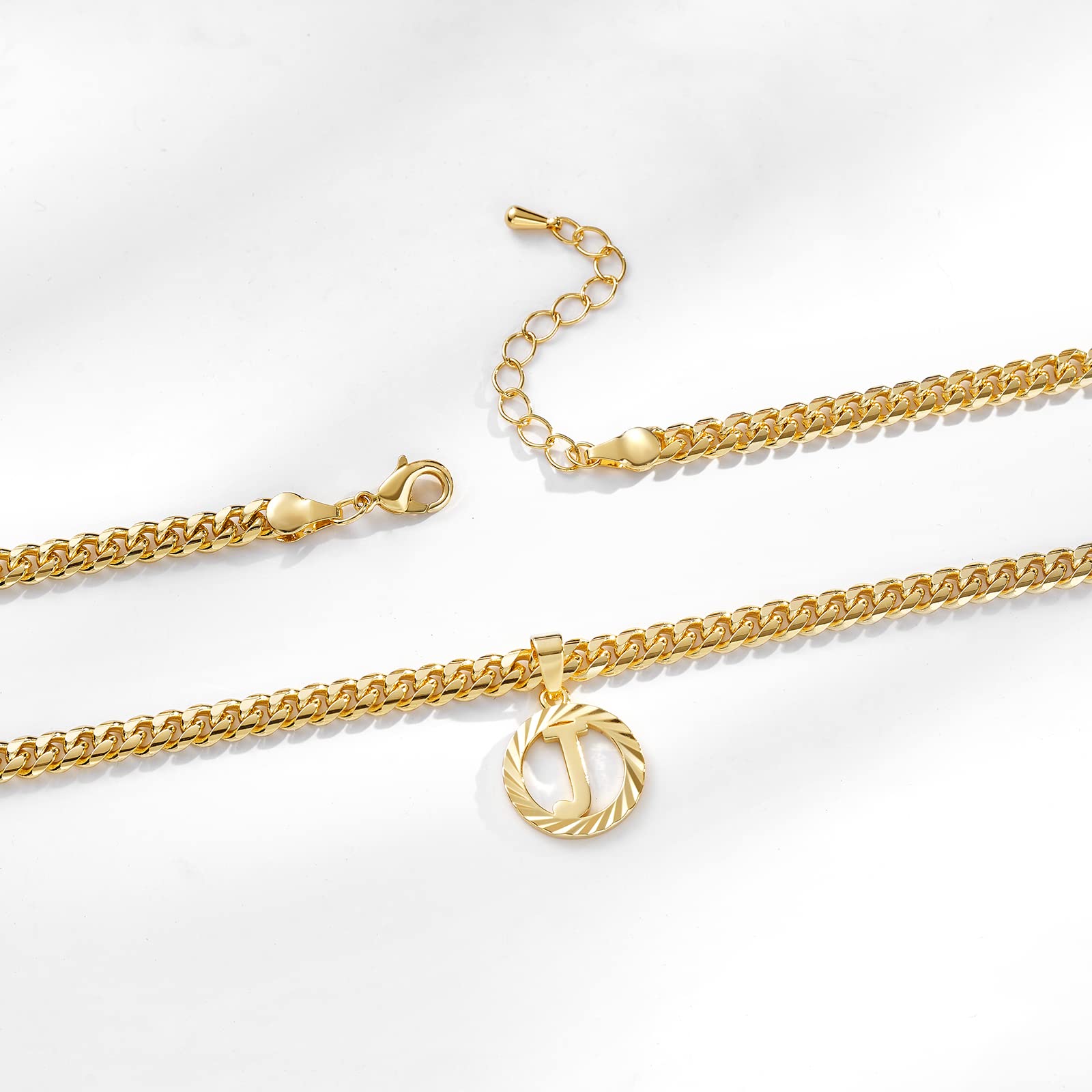 KissYan Gold Initial Necklace,14K Gold Plated Round Letter Pendant Hollow Capital Monogram 5mm Cuban Chain Necklace Alhpabets from A-Z Dainty Jewelry for Women Men(Gold A)