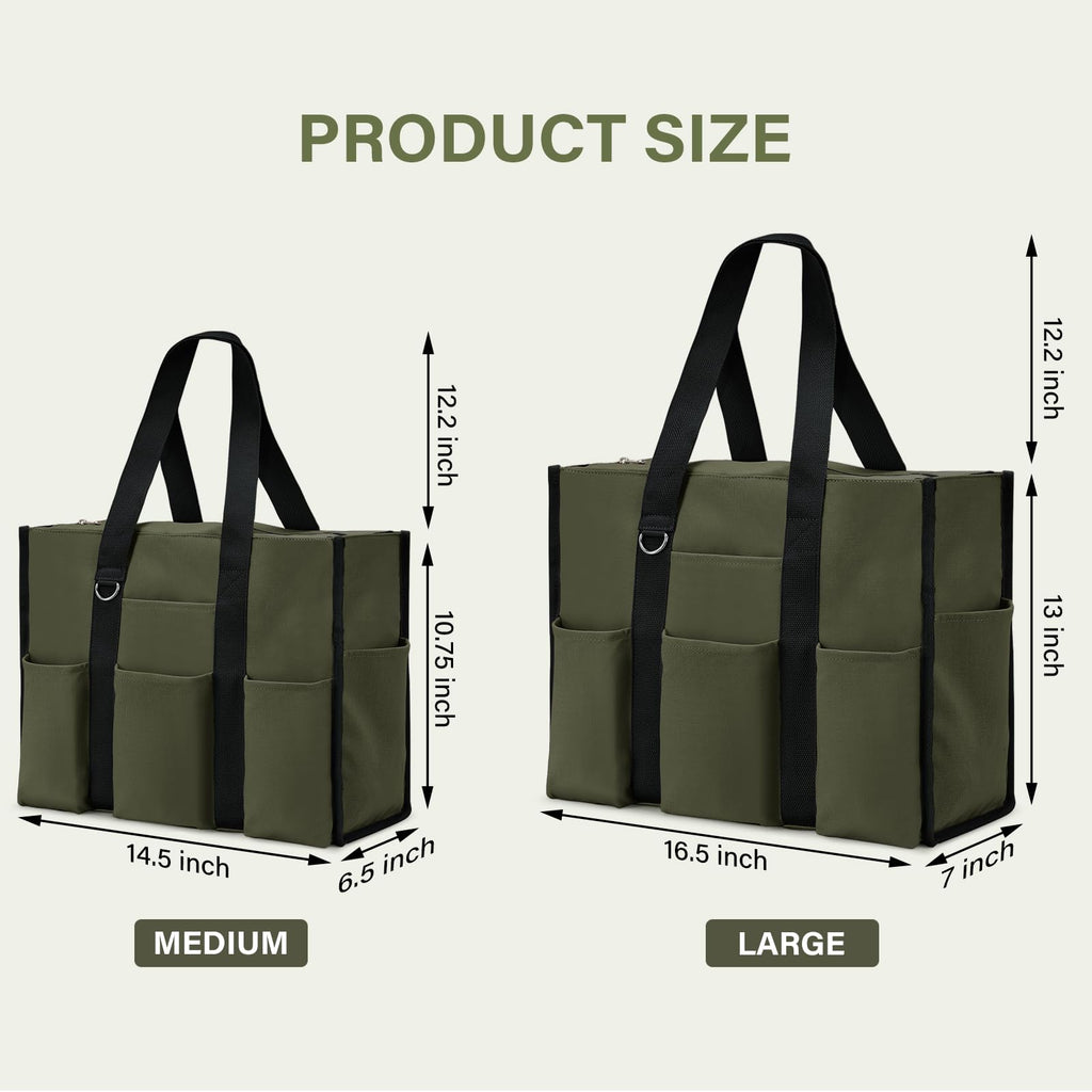 Becokan Large Tote Bag for Women Waterproof with 12 Pockets Top Zipper Closure Utility Teacher Nurse Bags for Work School