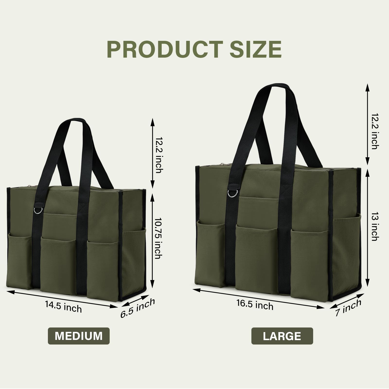 Becokan Large Tote Bag for Women Waterproof with 12 Pockets Top Zipper Closure Utility Teacher Nurse Bags for Work School