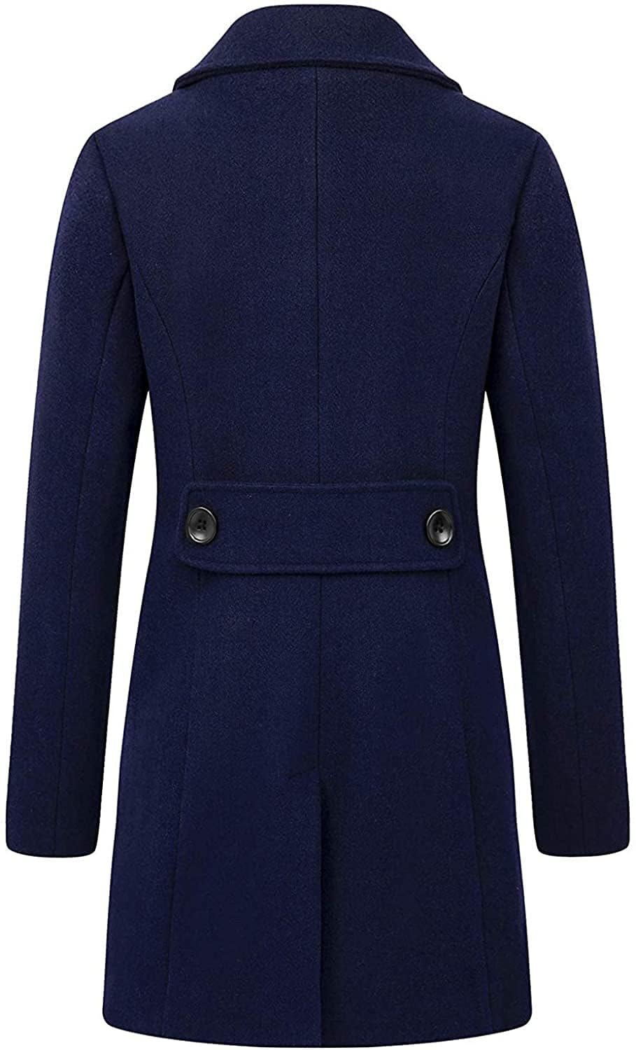 chouyatou Women Elegant Notched Collar Double Breasted Wool Blend Over Coat (Medium, Navy Blue)