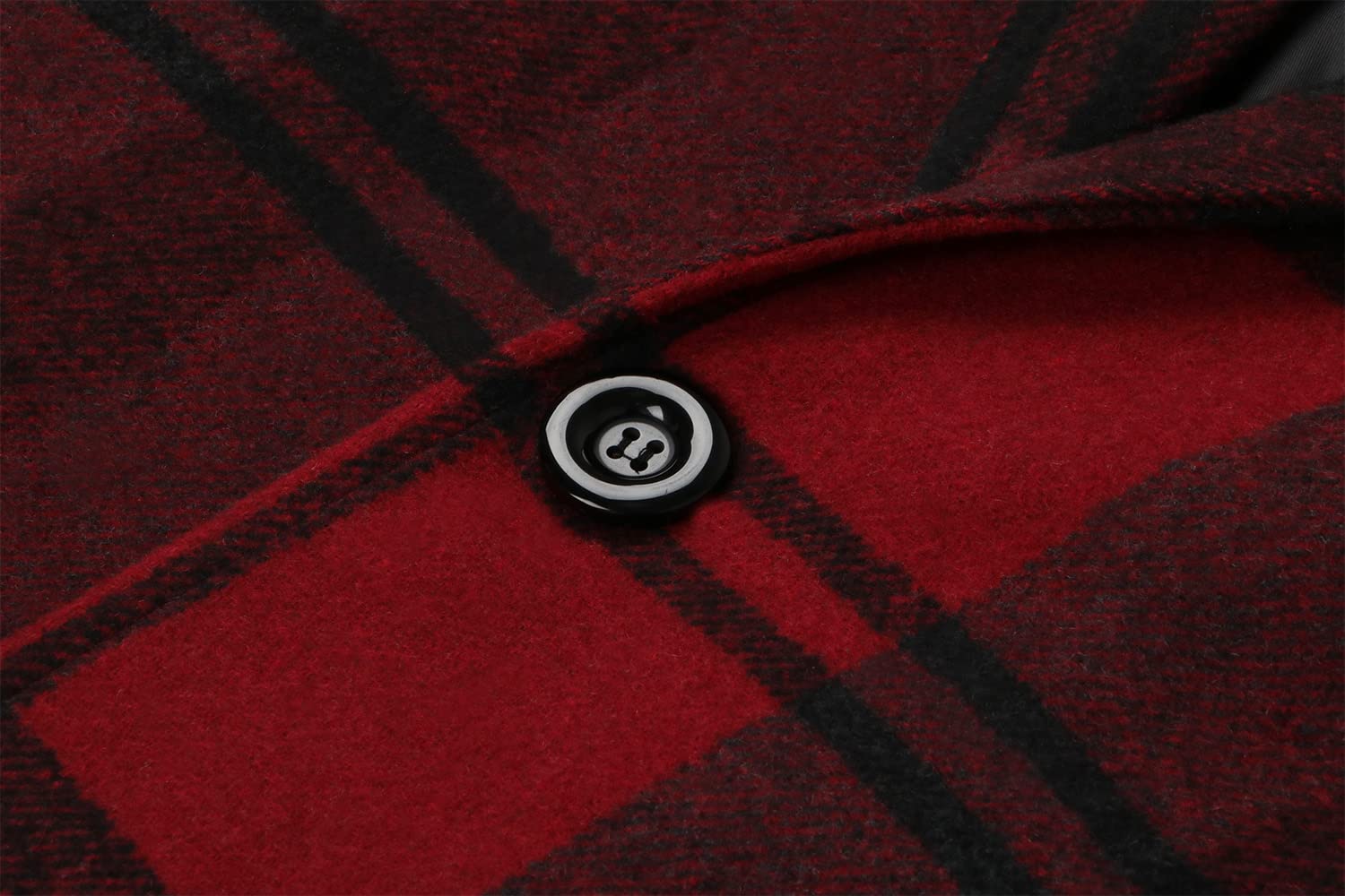 chouyatou Men's Casual Notched Collar Plaid Single Breasted Wool Blend Formal Trench Top Coat (Wine Red-Plaid, Large)