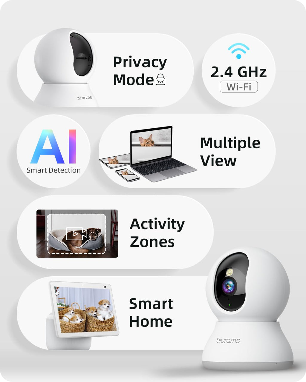Security Camera 2K, blurams Baby Monitor Dog Camera 360-degree for Home Security w/Smart Motion Tracking, Phone App, IR Night Vision, Siren, Works with Alexa & Google Assistant & IFTTT, 2-Way Audio