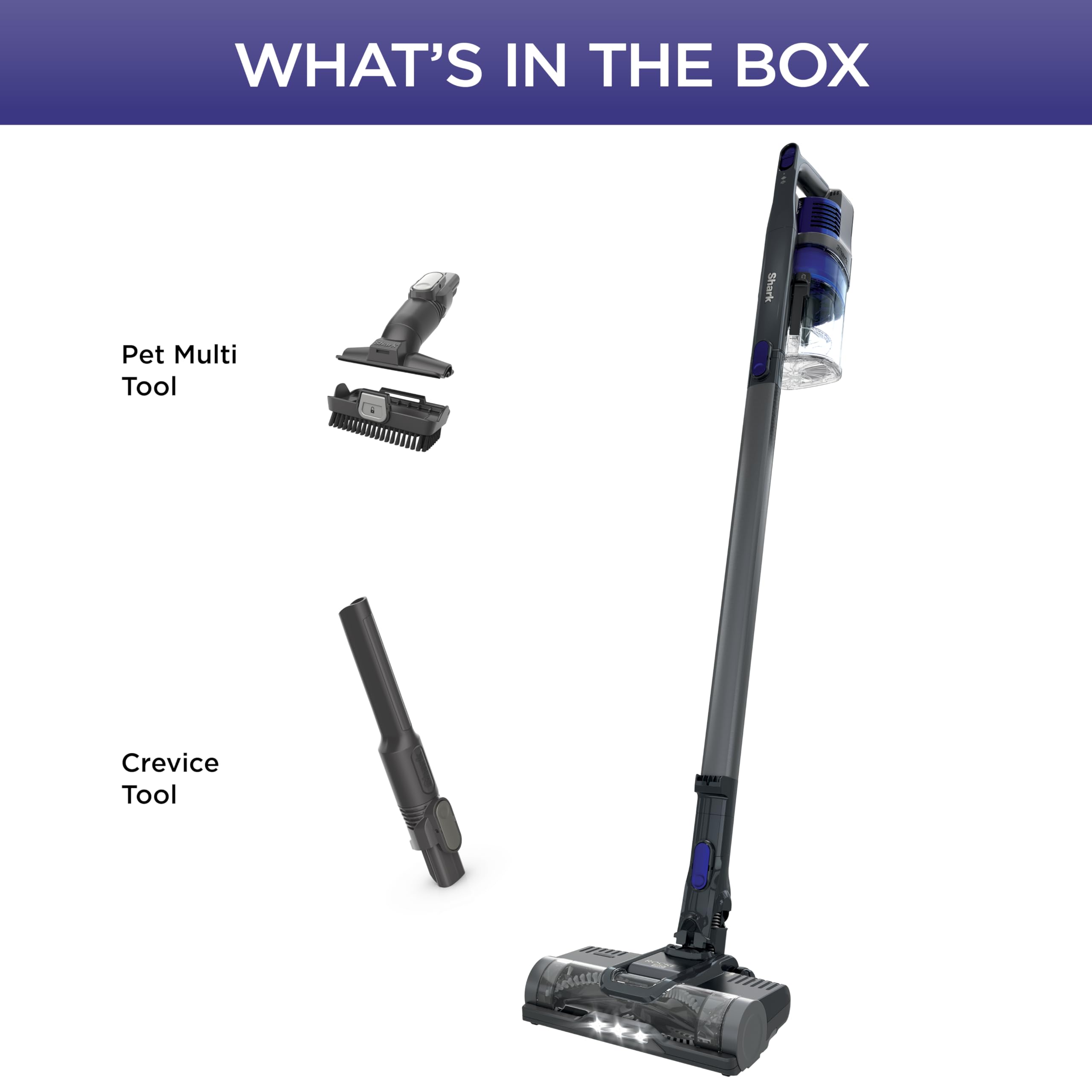 Shark | Pet Cordless Vacuum Cleaner | LED Headlights | Removable Handheld Vacuum for Pet Hair | Crevice Tool & Pet Multi-Tool Included | 40min Runtime | For Carpet & Hard Floors | Grey | IX141
