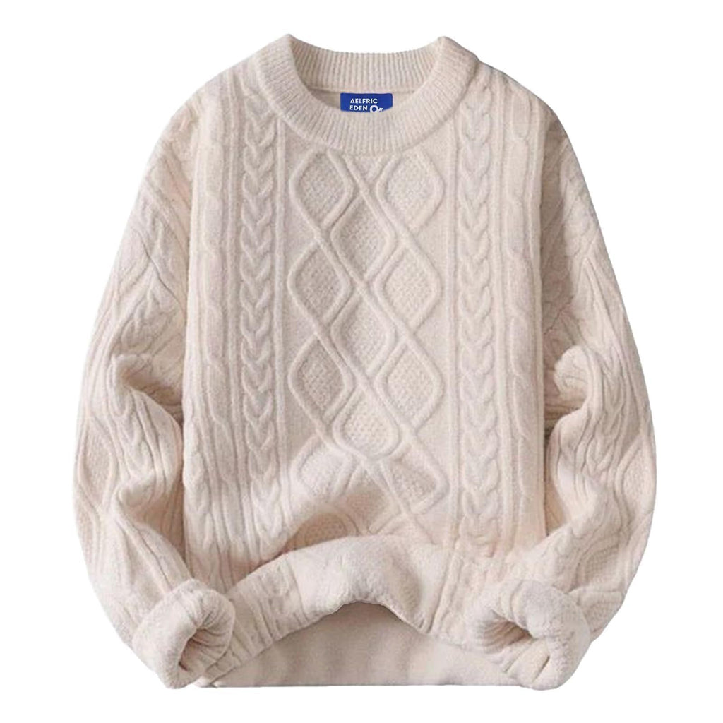 Aelfric Eden Oversized Sweater 90s Vintage Cable Knit Long Sleeve Women Heavy Crewneck Pullover Beige