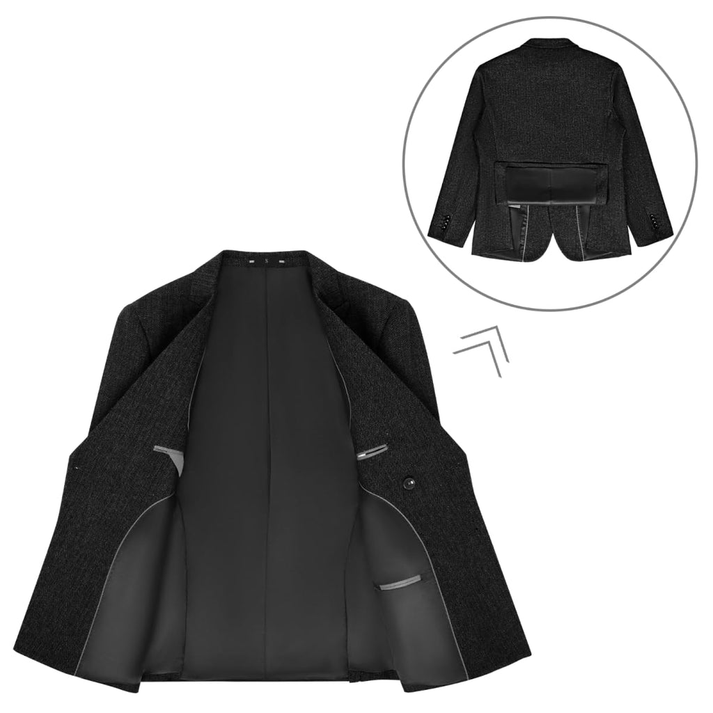 Lynerun Tweed Herringbone Suit Men 2 Piece Slim Fit Black Suits for Men Formal Double Breasted Wool Jacket Pants Set Prom Tuxedo L