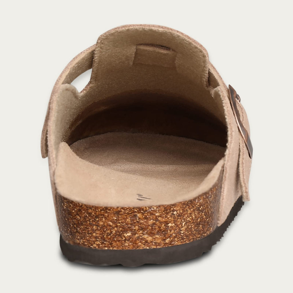 KIDMI Genuine Suede Clogs for Women Cork Footbed Sandals Leather Mules Potato Shoes with Arch Support Taupe 41 (Size 9-9.5)