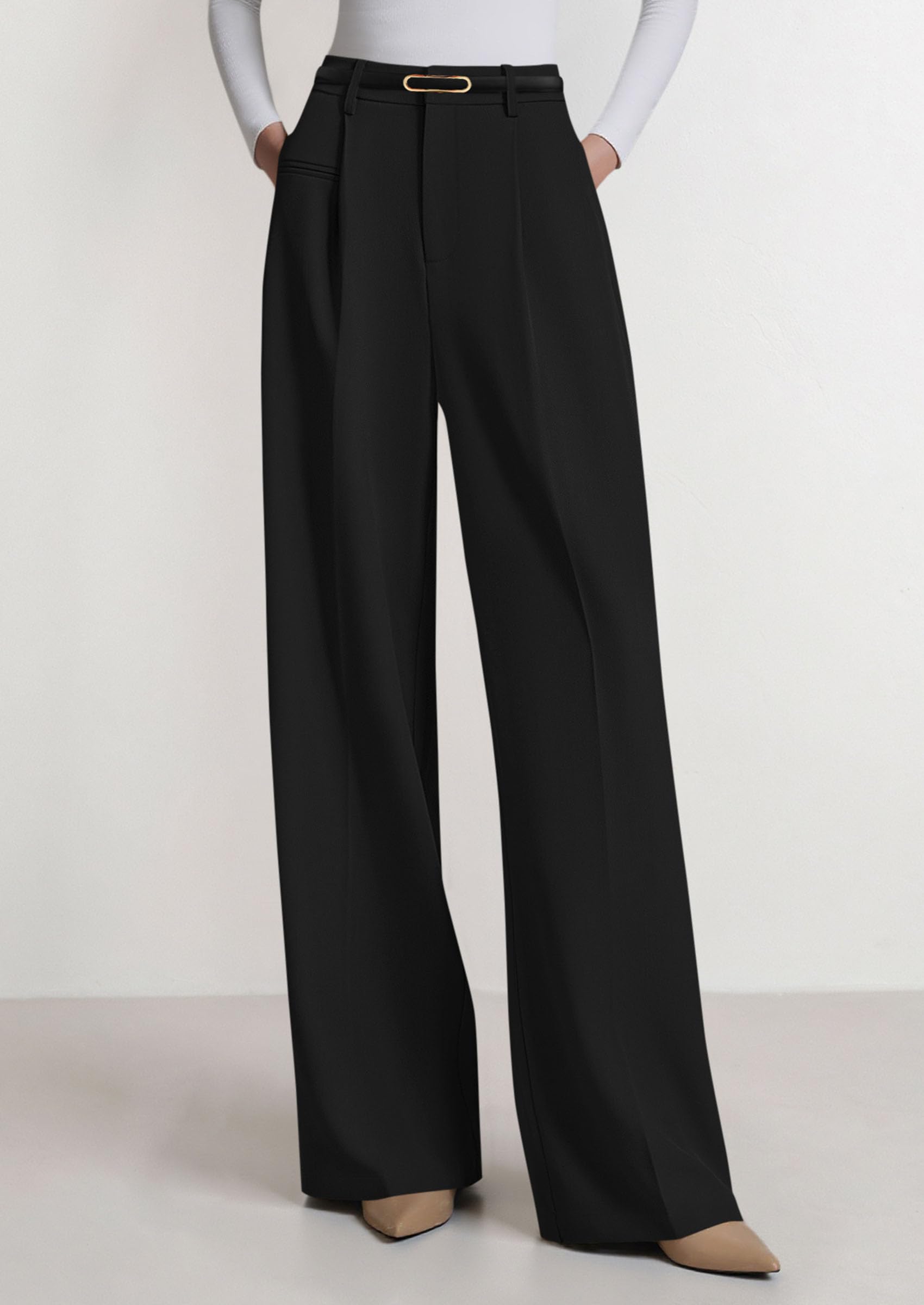 PRETTYGARDEN Womens Wide Leg Dress Pants 2026 Business Casual Flowy Work Palazzo Pants High Waisted Slacks Trousers (Black,Small)
