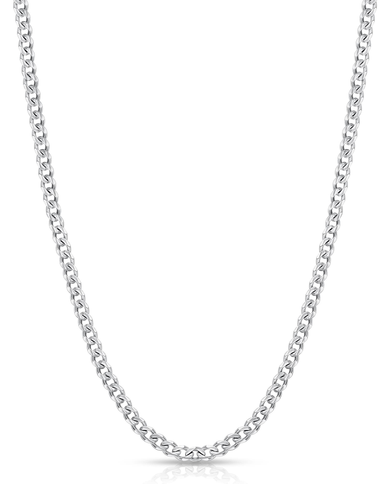 Fiusem 3.5mm Silver Colored Chains for Men, Silver Plated Cuban Link Chain Necklace for Men and Women, Stainless Steel Cuban Necklaces 20 Inch