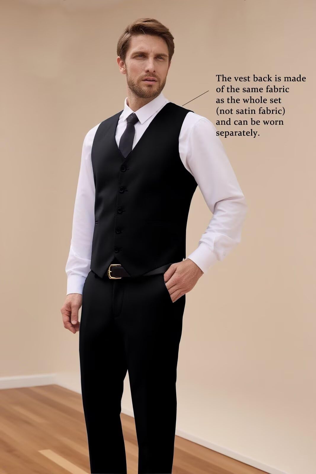Black 3 Piece Slim Fit Suits for Men Wedding Classic Fit Suit Set for Groom Groomsmen, L