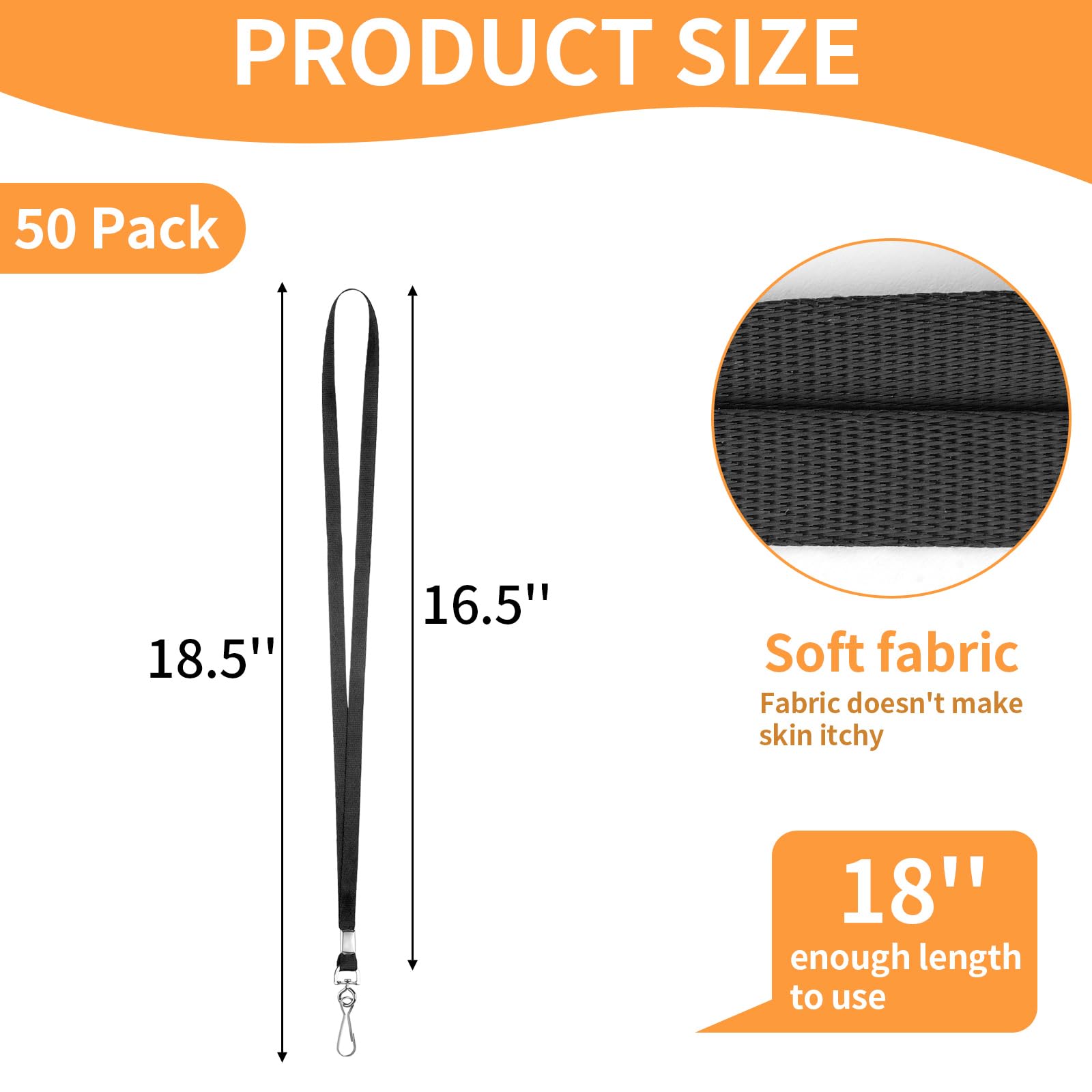 PEASUG 50 Pack Lanyards Bulk, Lanyards for Keys & ID Badges, Flat Neck Lanyard with Badge Clip Swivel Hook for Teacher, Kids, Men, Women, School, Activity, Classroom (Black)