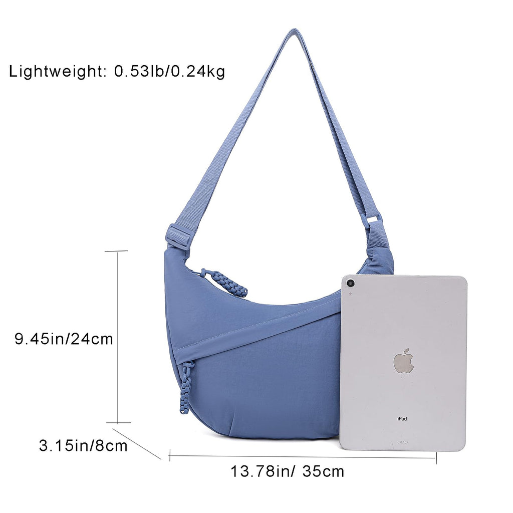 Sanxiner Crescent Crossbody Bags for Women Nylon Slouchy Sling Hobo Bag,Spacious Dumpling Shoulder Handbag Trending Cross Body Purses (1-Blue)