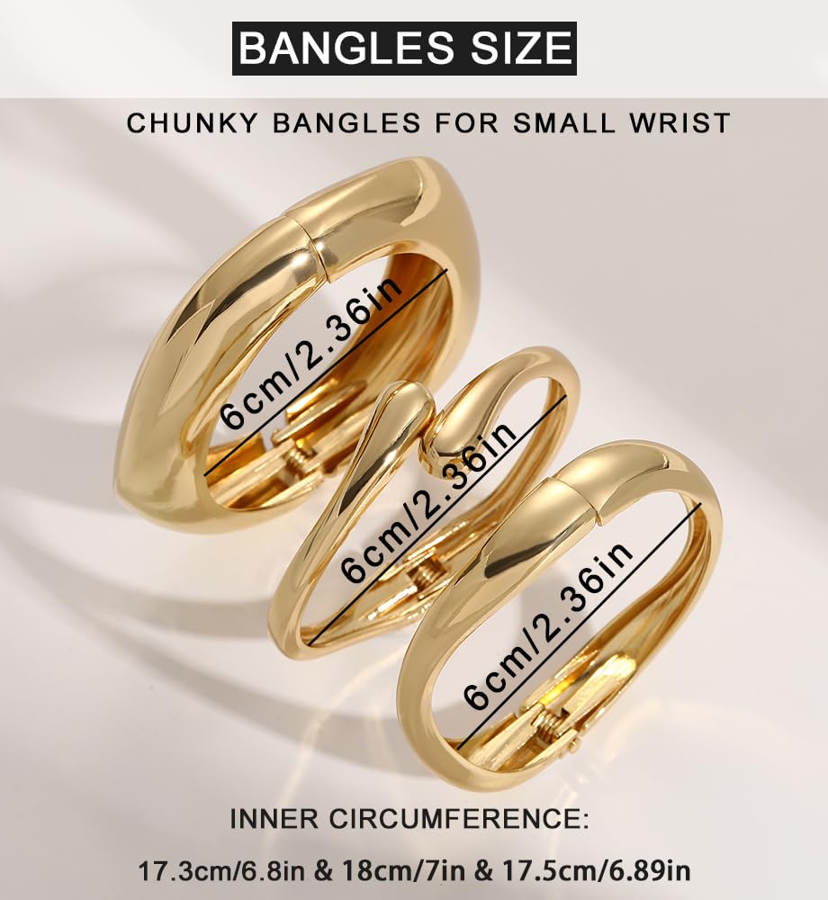 Chunky Gold Bangle Bracelets for Women, Dainty 14k Gold Plated Big Stackable Bangles Set, Trendy Cuff Bracelet Stack Fashion Jewelry Valentines Gifts for Wife Mom
