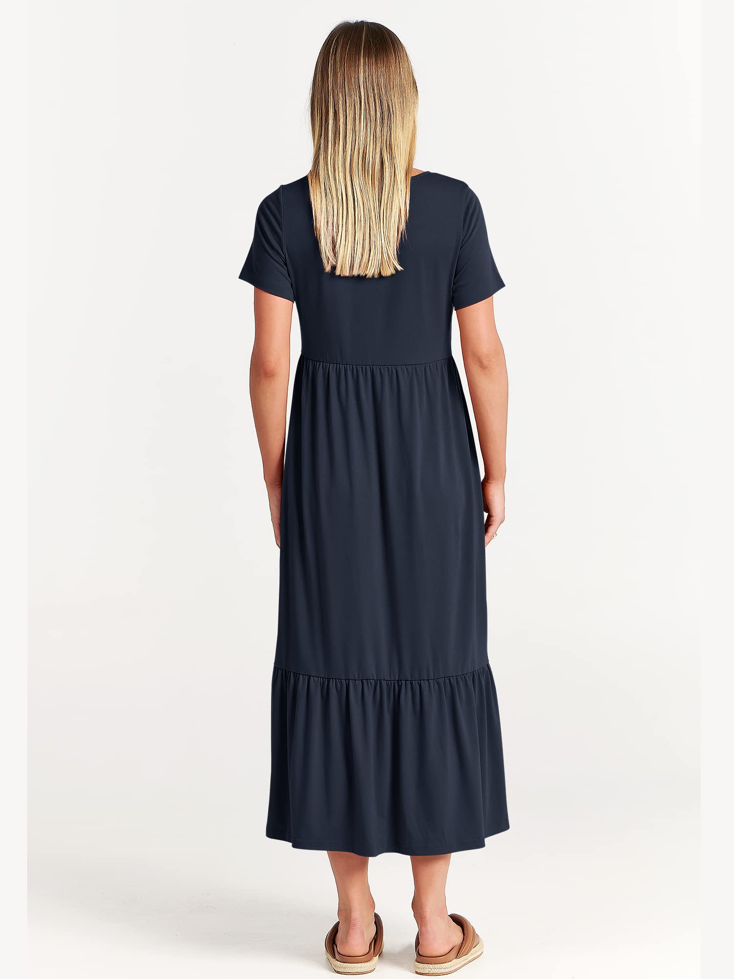 ANRABESS Womens 2025 Summer Casual Maxi Dress A line Tiered Flowy Short Sleeve Crewneck T Shirt Beach Travel Long Dresses X-Large Navy Blue