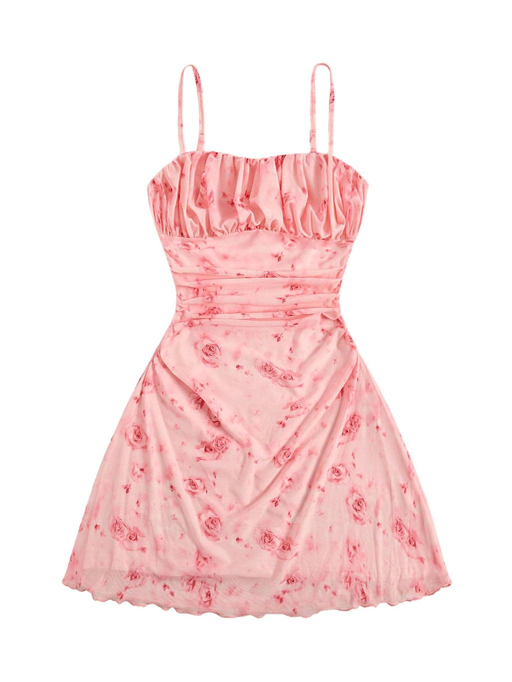 Verdusa Women's Floral Ruched Summer Cami Dress Flowy A Line Wedding Guest Mini Dresses Light Pink Small