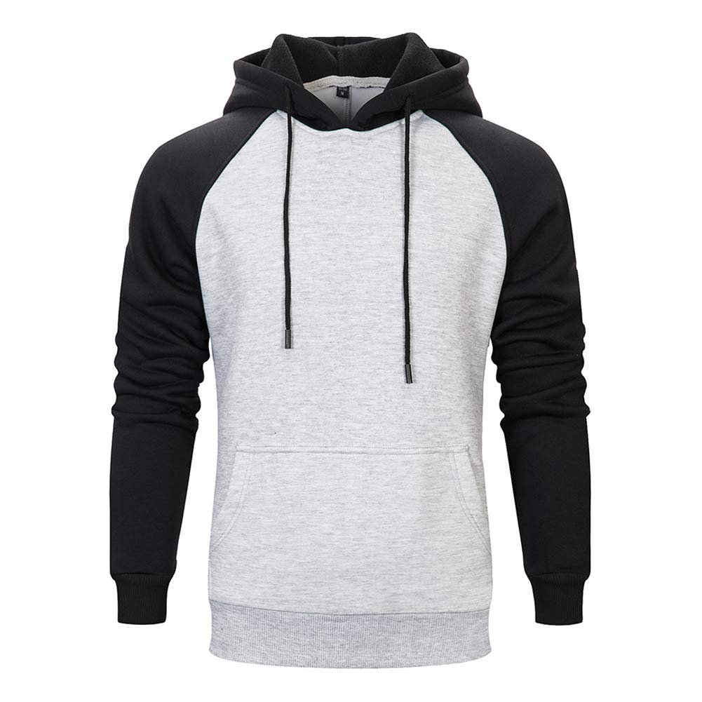 TOLOER Sweatshirts for Men Hoodies Pullover - Contrast Color Casual Hoodie for Men - Sports Outwear Sweatshirts Grey Black Grey Medium